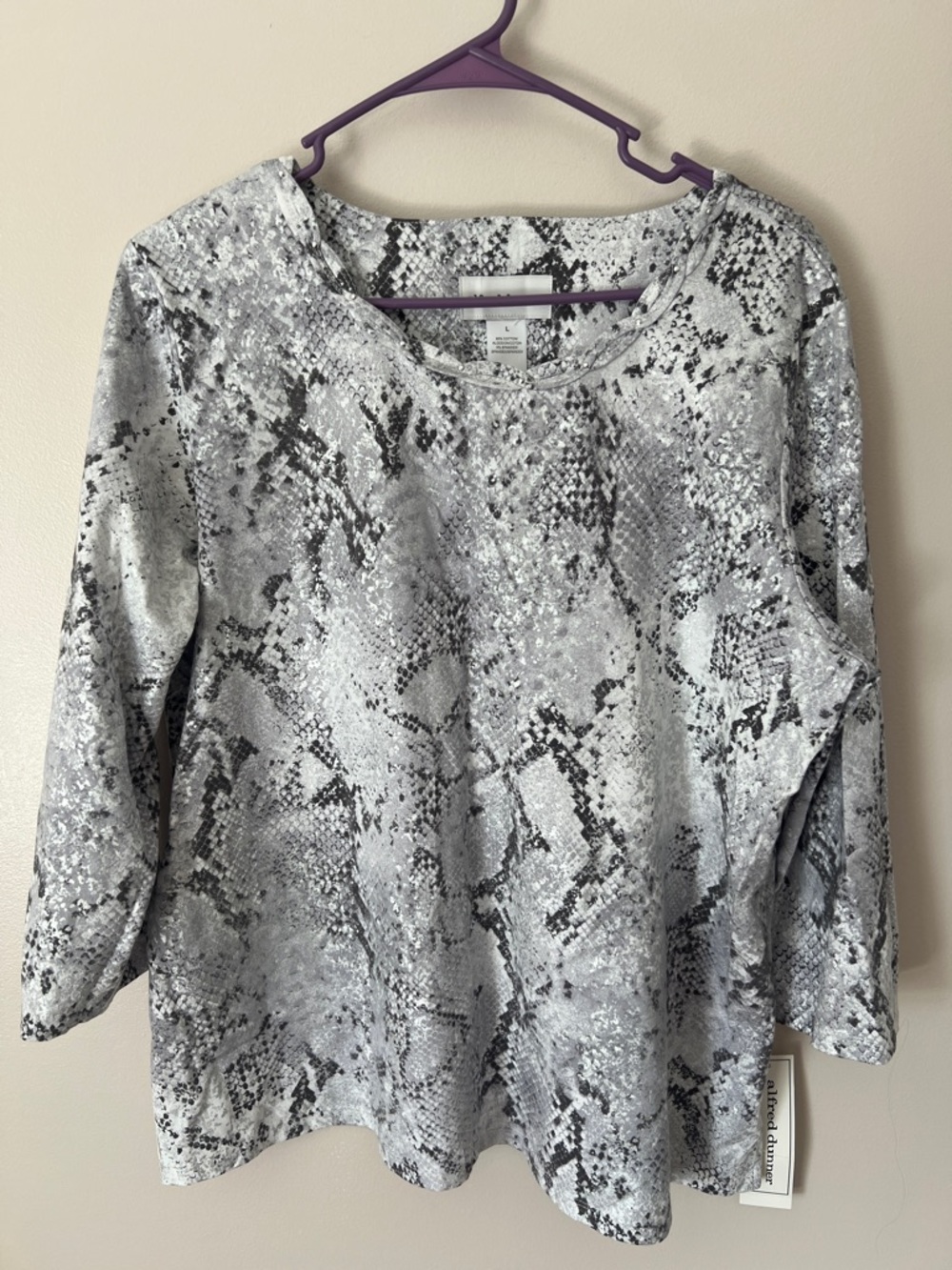 Alfred Dunner Silver-Gray Snake Print Tunic Top